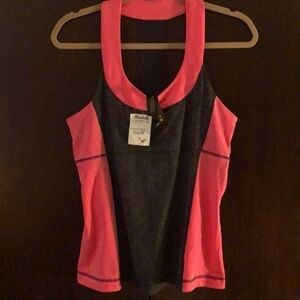 Pink and black workout top.